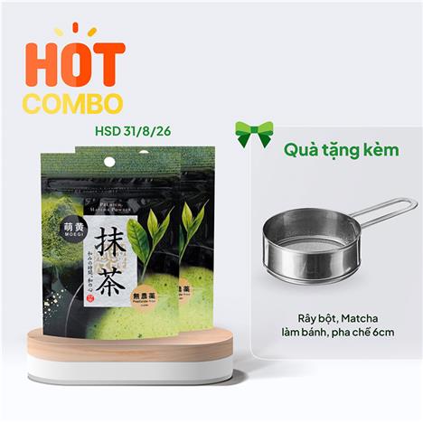 Combo siêu hời mua 2 Bột trà xanh Matcha Premium Kanes 30g (HSD: 31/8/26) tặng Rây bột, bột matcha để làm bánh, pha chế 6cm