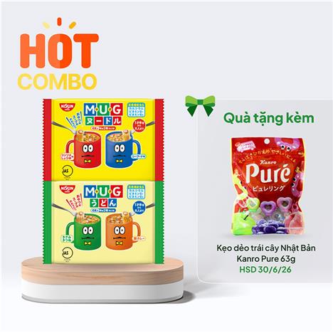 Combo siêu hời mua 2 gói Mì Mug Ramen và Udon Nissin 94g (4 gói) tặng Kẹo dẻo trái cây Nhật Bản Kanro Pure 63g (HSD: 30/6/26)