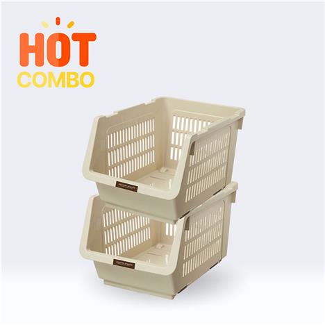 Combo siêu tiết kiệm 2 Kệ xếp tầng đa năng có bánh xe Nhật Bản Inomata 23.9x34.6cm (màu trắng kem)