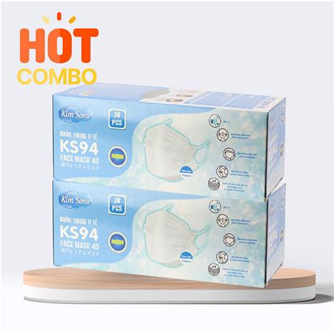 Combo siêu tiết kiệm 2 hộp Khẩu trang Y tế Kim Sora KS94 4D 4 lớp (30 cái - Trắng)