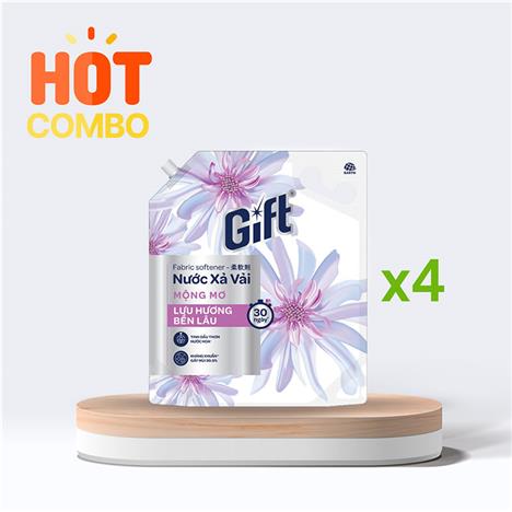 Combo siêu tiết kiệm 4 Nước xả vải Gift Mộng Mơ lưu hương bền lâu túi 3,2kg