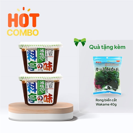 Combo siêu hời mua 2 Miso Dashi trộn sẵn Marukome (Cắt giảm 20% muối) tặng Rong biển cắt Wakame 40g