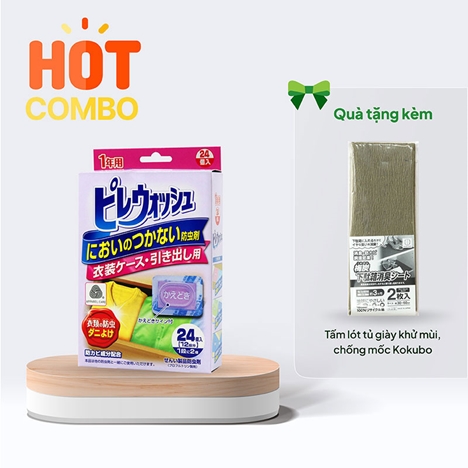 Combo siêu hời mua Viên khử mùi tủ quần áo 24 viên tặng Tấm lót tủ giày khử mùi, chống mốc Kokubo