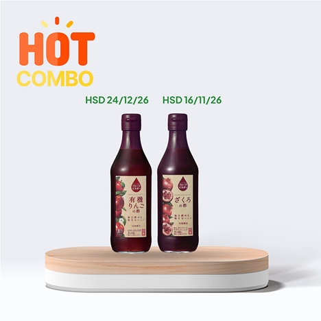 Combo siêu tiết kiệm Giấm táo Organic Uchibori 360ml (HSD: 24/12/2026) và Giấm lựu Nhật Bản Uchibori 360ml (HSD: 16/11/2026)