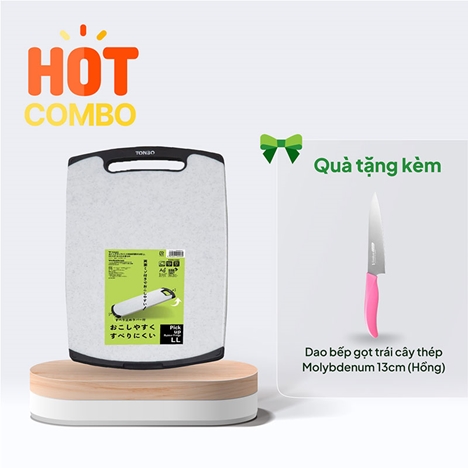 Combo siêu hời mua Thớt nhựa kháng khuẩn cao cấp Tonbo 37x22.5cm tặng Dao bếp gọt trái cây thép Molybdenum 13cm (Hồng)