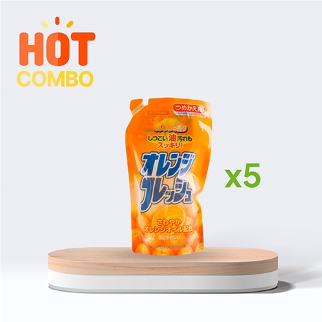 Combo siêu tiết kiệm 5 Nước rửa chén trung tính hương cam Rocket Túi refill 500g 