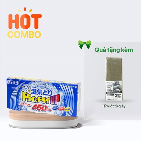 Combo siêu hời mua Hộp hút ẩm khử mùi ẩm mốc ngăn tủ Nhật Bản Hakugen Earth 450mlx3 hộp tặng Tấm lót tủ giày