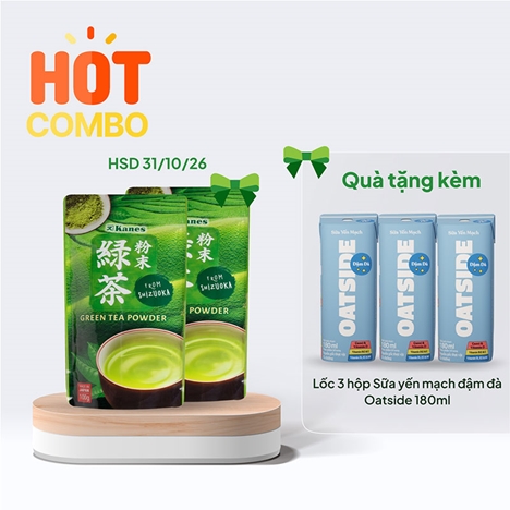 Combo siêu hời mua 1 tặng 1 Bột trà xanh Nhật Bản Kanes 100g (HSD: 31/10/26) tặng Lốc 3 hộp Sữa yến mạch đậm đà Oatside 180ml