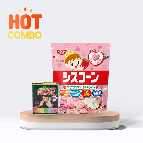 Combo siêu tiết kiệm TPBS: Ngũ cốc Nissin Ciscorn vị dâu 130g và Kẹo trái cây Sakuma