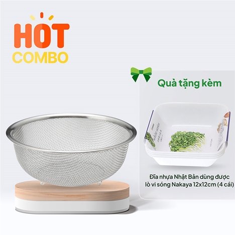 Combo siêu hời mua Rổ inox 21cm tặng Đĩa nhựa Nhật Bản dùng được lò vi sóng Nakaya 12x12cm (4 cái)