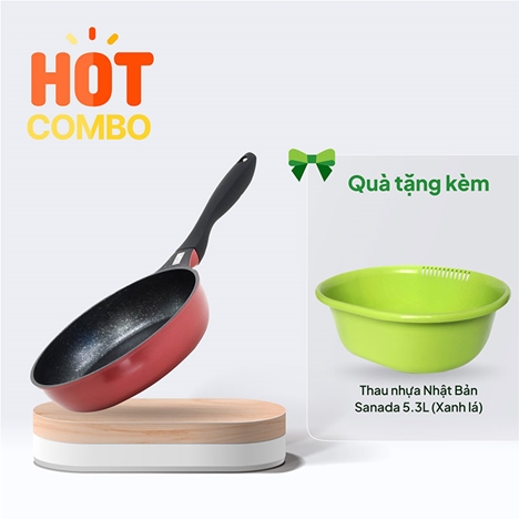Combo siêu hời mua Chảo chống dính đá hoa cương Pearl Metal 20cm tặng Thau nhựa Nhật Bản Sanada 5.3L (Xanh lá)