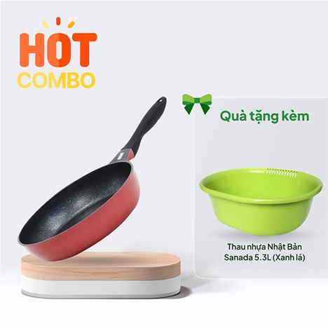 Combo siêu hời mua Chảo chống dính đá hoa cương Pearl Metal 26cm tặng Thau nhựa Nhật Bản Sanada 5.3L (Xanh lá)