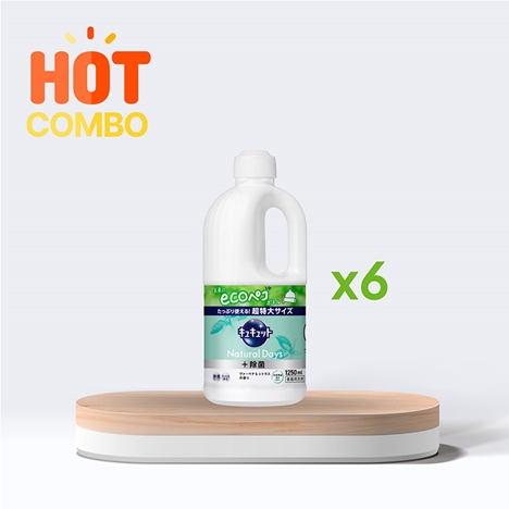 Combo siêu tiết kiệm 1 thùng 6 chai Nước rửa chén Kyukyuto Kao kháng khuẩn, dịu nhẹ da tay hương cam chanh thảo mộc 1.25L
