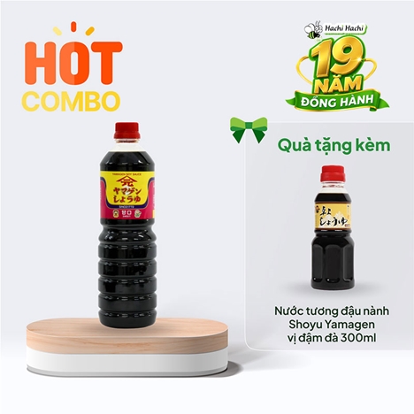 Combo siêu hời mua Nước tương đậu nành Shoyu Yamagen vị thanh dịu 1L tặng Nước tương đậu nành Shoyu Yamagen vị đậm đà 300ml