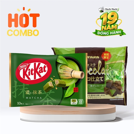 Combo siêu tiết kiệm Socola tươi Matcha Nhật Bản Takaoka 125g và Bánh Kitkat trà xanh Nhật Bản 113g (11.3gx10 cái)