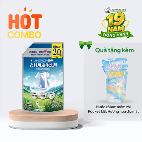 Combo siêu hời mua Nước giặt kháng khuẩn khử mùi Mitsuei Hương hoa trái 1.45kg tặng Nước xả làm mềm vải Rocket 1.5L