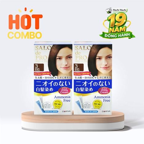 Combo siêu tiết kiệm 2 hộp Kem nhuộm tóc bạc không mùi Salon De Pro 3 Màu nâu sáng