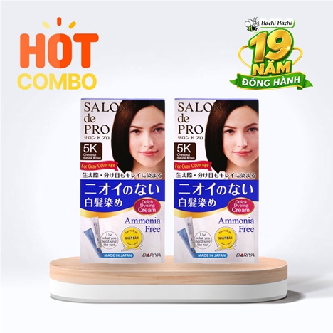 Combo siêu tiết kiệm 2 hộp Kem nhuộm tóc bạc không mùi Salon De Pro 5K Màu nâu hạt dẻ tự nhiên