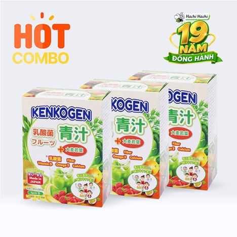 Combo siêu tiết kiệm 3 hộp TPBS: Bột mầm lúa mạch non Nhật Bản Kenkogen trái cây lợi khuẩn, chất xơ, Omega 3 Canxi D 24 gói