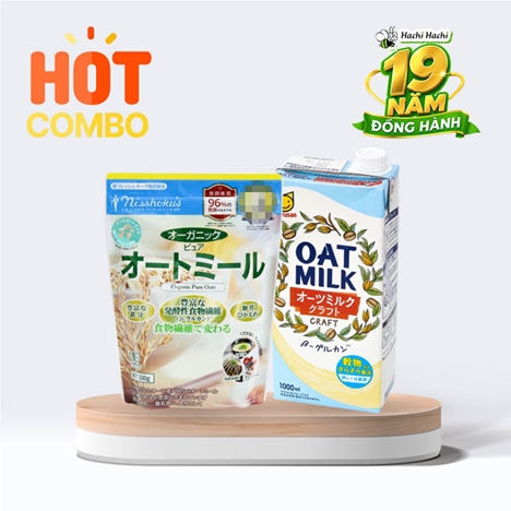 Combo siêu tiết kiệm Sữa yến mạch không đường Marusan 1L và Yến mạch hữu cơ Nhật Bản cán mỏng Nisshoku 330g