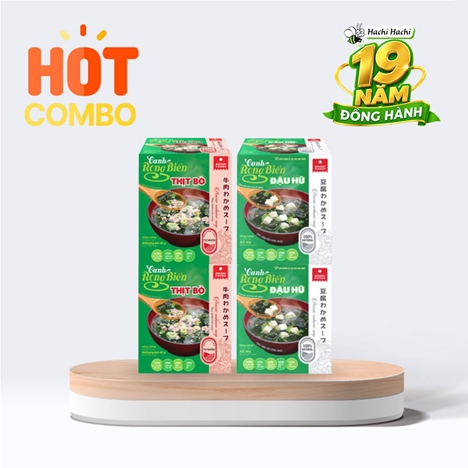 Combo siêu tiết kiệm 4 hộp Canh rong biển Asuzac 40g (4gx10 gói) (2 đậu hũ - 2 thịt bò)