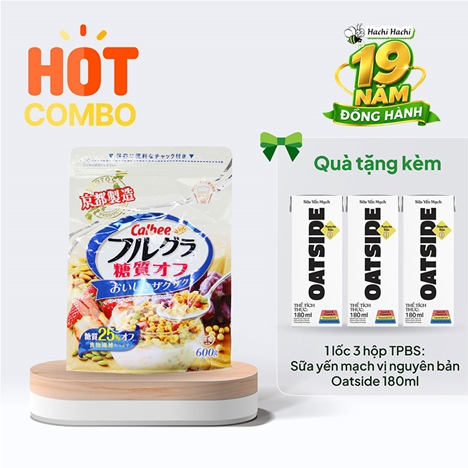 Combo siêu hòi mua Ngũ cốc trái cây Calbee ít đường 600g tặng 1 lốc 3 hộp TPBS: Sữa yến mạch vị nguyên bản Oatside 180ml