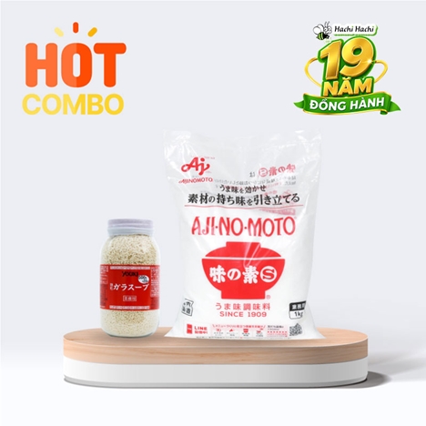 Combo siêu tiết kiệm Hạt nêm chiết xuất thịt và rau Youki 520g và Phụ gia thực phẩm: Bột ngọt Ajinomoto Nhật Bản 1kg
