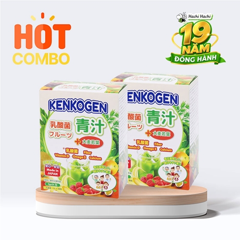 Combo siêu tiết kiệm 2 hộp TPBS: Bột mầm lúa mạch non Nhật Bản Kenkogen trái cây lợi khuẩn, chất xơ, Omega 3 Canxi D 24 gói
