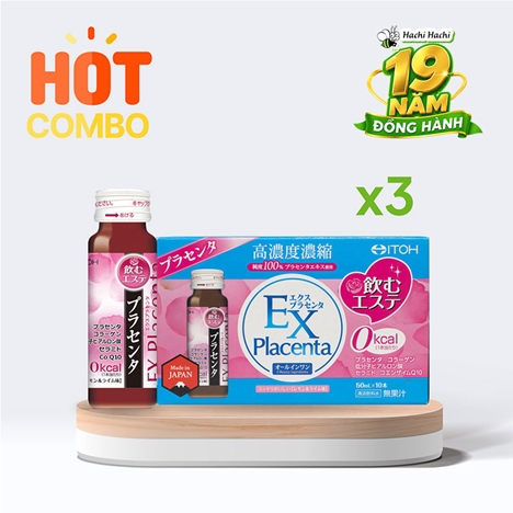 Combo siêu tiết kiệm 3 hộp TPBVSK: Nước uống Ex Placenta Itoh 50mlx10 chai, giảm lão hóa, làm đẹp da