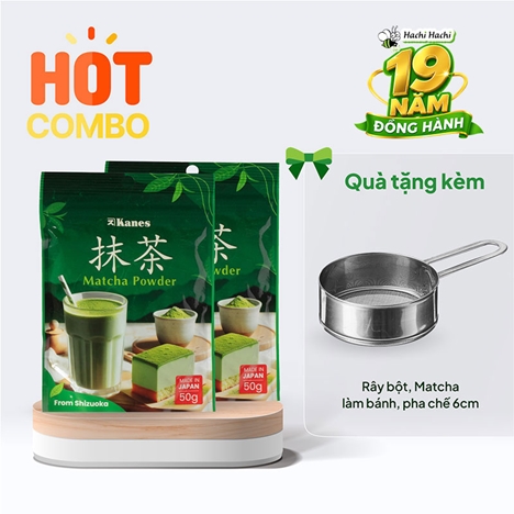 Combo siêu hời mua 2 Bột trà xanh Matcha Nhật Bản Kanes 50g tặng Rây bột, bột matcha để làm bánh, pha chế 6cm