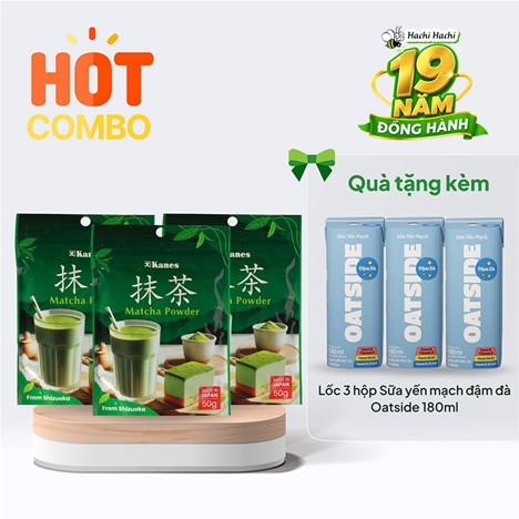 Combo siêu hời mua 3 Bột trà xanh Matcha Nhật Bản Kanes 50g tặng lốc 3 hộp TPBS: Sữa yến mạch đậm đà Oatside 180ml