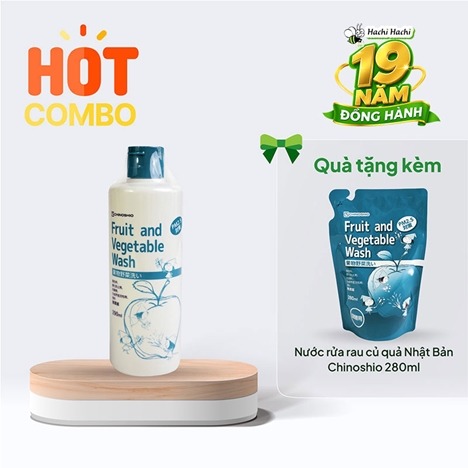 Combo siêu tiết kiệm Nước rửa rau củ quả Nhật Bản Chinoshio Chai 290ml và túi refill 280ml