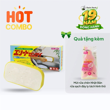 Combo siêu hời mua Xà phòng rửa chén gốc thực vật dầu dừa, dịu nhẹ da tay Nisshin 580g tặng Mút rửa chén Nhật Bản