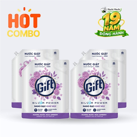 Combo siêu tiết kiệm 1 thùng 4 Nước giặt Gift Hương nước hoa Ambery túi 3.6kg