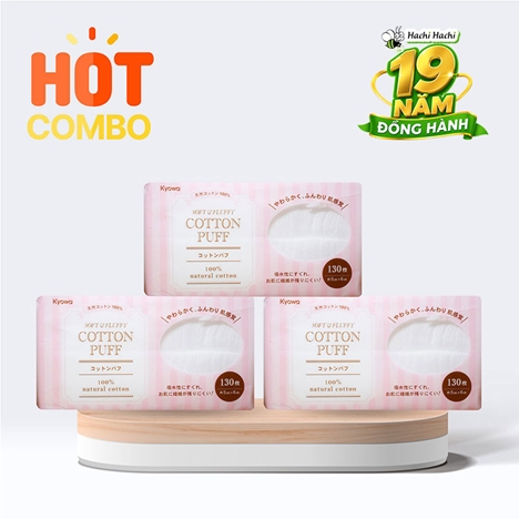 Combo siêu tiết kiệm 3 Bông tẩy trang Cotton thiên nhiên 130 miếng