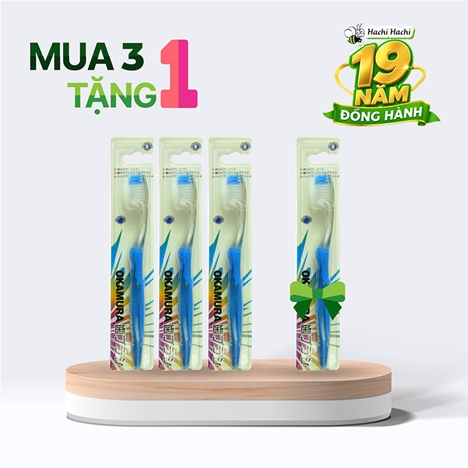 Combo siêu hời mua 3 tặng 1 Bàn chải đánh răng lông siêu mảnh kháng khuẩn Okamura tuýp B