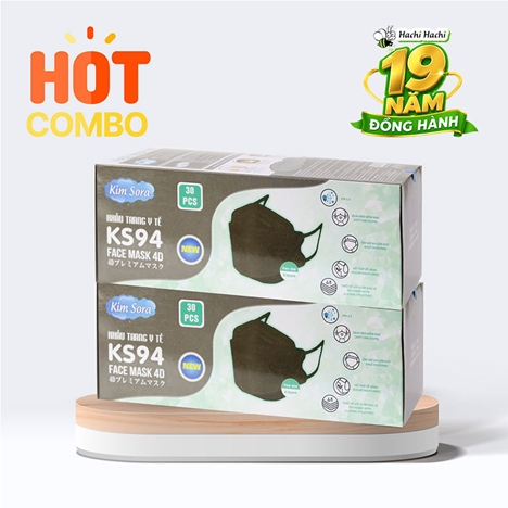 Combo siêu tiết kiệm 2  Khẩu trang Y tế Kim Sora KS94 4D 4 lớp (30 cái - Đen)