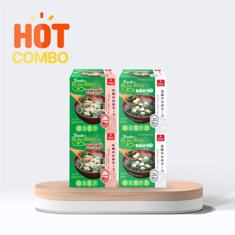 Combo siêu tiết kiệm 4 hộp Canh rong biển Asuzac 40g (4gx10 gói) (2 đậu hũ - 2 thịt bò)