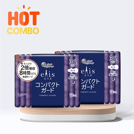 Combo siêu tiết kiệm 2 Băng vệ sinh ban đêm siêu mỏng có cánh Elis Compact 36cm 12 miếng