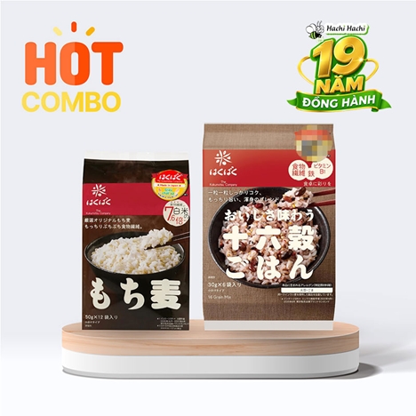 Combo siêu tiết kiệm Hỗn hợp 16 loại hạt ngũ cốc Hakubaku 180g (30gx6)và Gạo đại mạch Mochimugi Hakubaku 600g (50gx12)