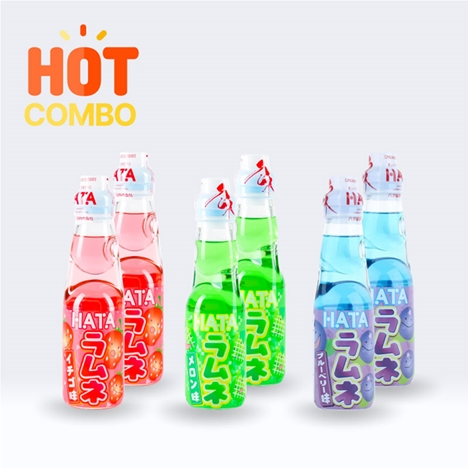 Combo siêu tiết kiệm 6 chai Soda Ramune 200ml (2 dâu-2 dưa lưới-2 việt quất)