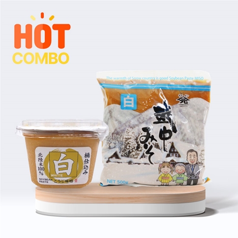 Combo siêu tiết kiệm hộp 500g và túi 500g Miso trắng men gạo Koji Yamagen