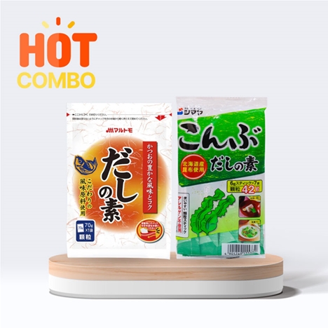 Combo siêu tiết kiệm Bột nêm Dashi tảo bẹ Kombu Shimaya 42g (6gx7gói) và Bột nêm Dashi cá ngừ Marutomo 70g