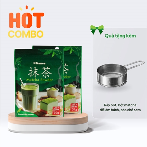 Combo siêu hời mua 2 Bột trà xanh Matcha Nhật Bản Kanes 50g tặng Rây bột, bột matcha để làm bánh, pha chế 6cm (Date: 12/2026)