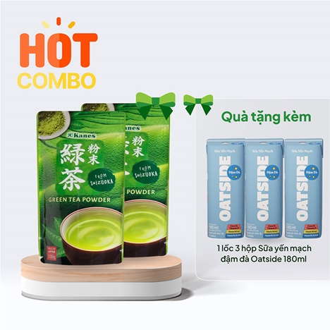 Combo siêu hời mua 1 tặng 1 Bột trà xanh Nhật Bản Kanes 100g tặng thêm Lốc 3 hộp Sữa yến mạch đậm đà Oatside 180ml