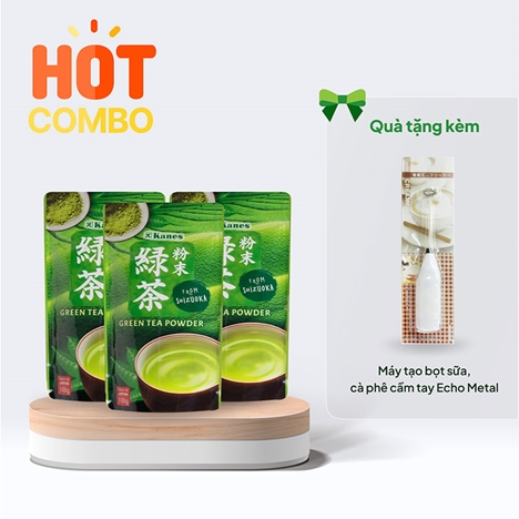 Combo siêu hời mua 3 gói Bột trà xanh Nhật Bản Kanes 100g tặng Máy tạo bọt sữa, cà phê cầm tay Echo Metal