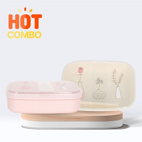 Combo siêu tiết kiêm 2 Hộp nhựa đựng thực phẩm Nakaya 650ml kèm tấm chia ngăn (Nhiều mẫu)