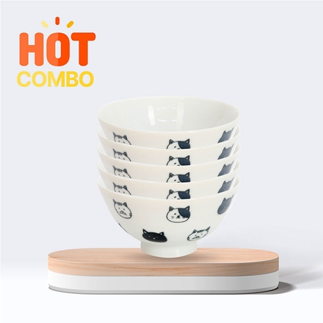 Combo siêu tiết kiêm 5 Chén sứ Nhật Bản 11.2cm Hình mèo