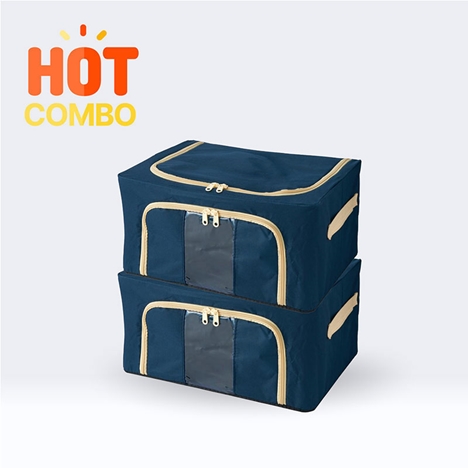 Combo siêu tiết kiêm 2 Hộp đựng quần áo gấp gọn có cửa sổ 40x30cm (Xanh Navy)