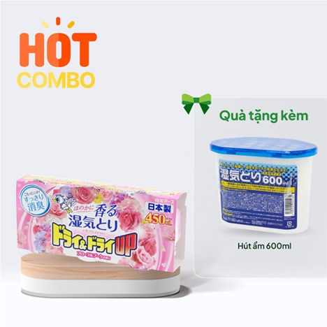 Combo siêu hời Mua Hộp hút ẩm khử mùi ẩm mốc ngăn tủ hương hoa Hakugen Earth 450mlx3 Tặng Hút ẩm 600ml